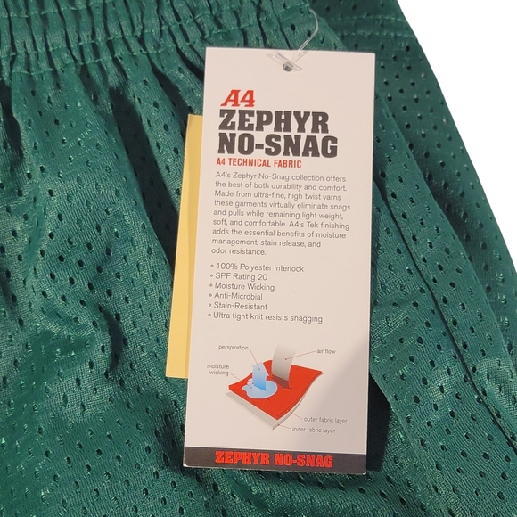 A4 Zephyr No-Snag A4 Technical Fabric Vintage Y2K Green Mesh Activewear Shorts L - Picture 5 of 12